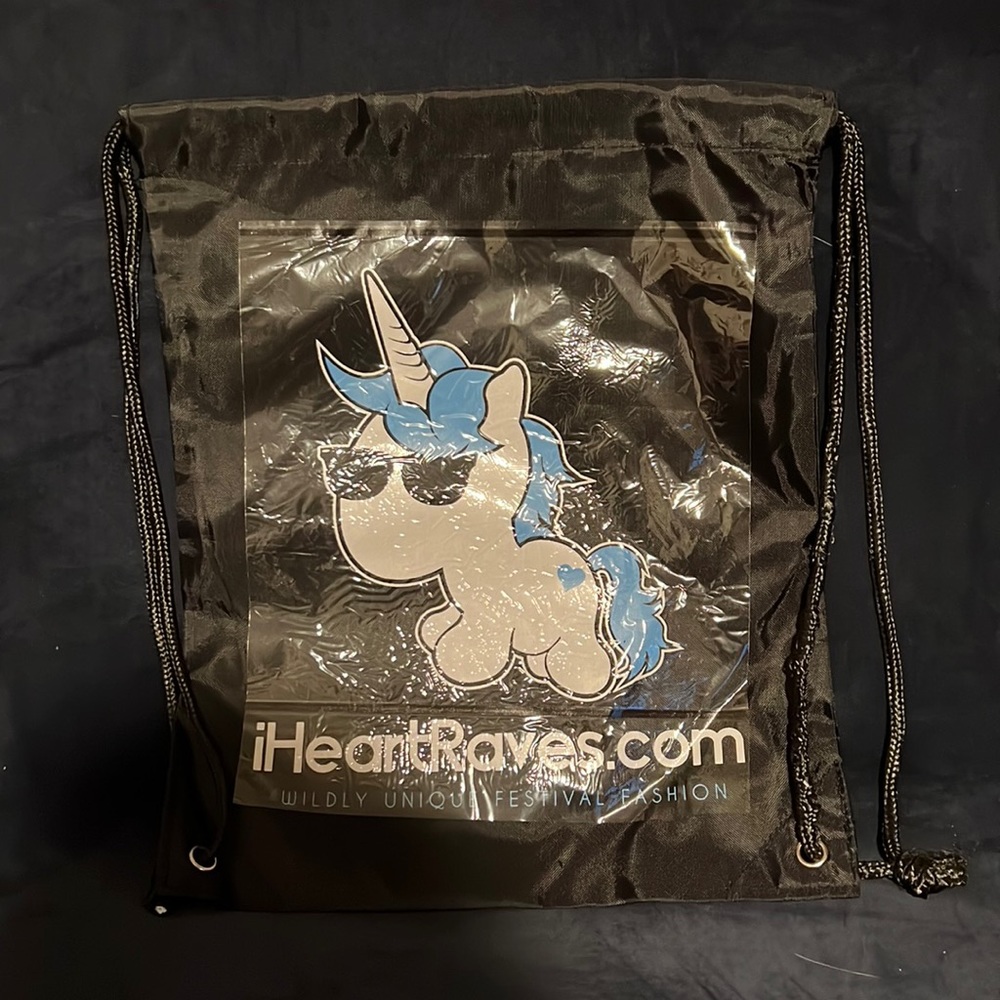 Brand New IHeartRaves Black Unicorn Drawstring Bag